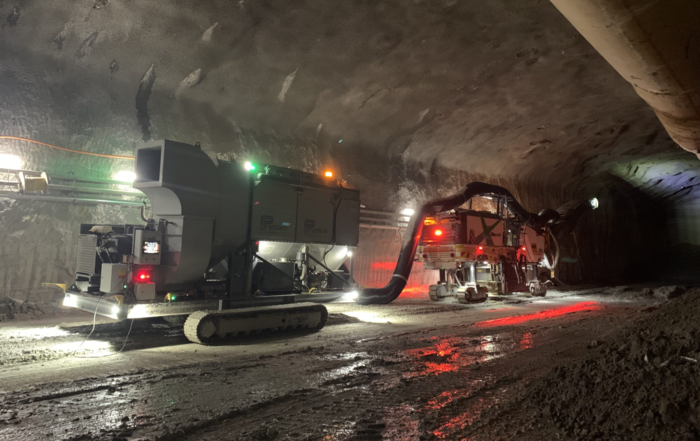 JMS-20-MDT - 20m3/s, Diesel, Track Mounted Dust Collector operating alongside profiler during Sydney Tunnel Construction